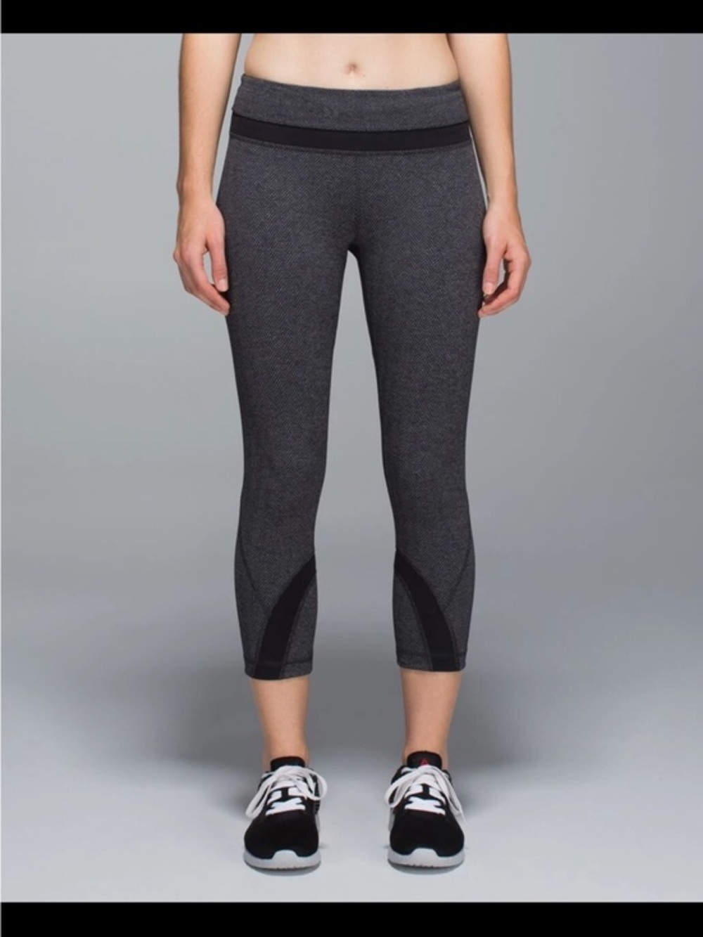 Run Inspire Crop II Leggings Heathered Herringbone Black Sz 4